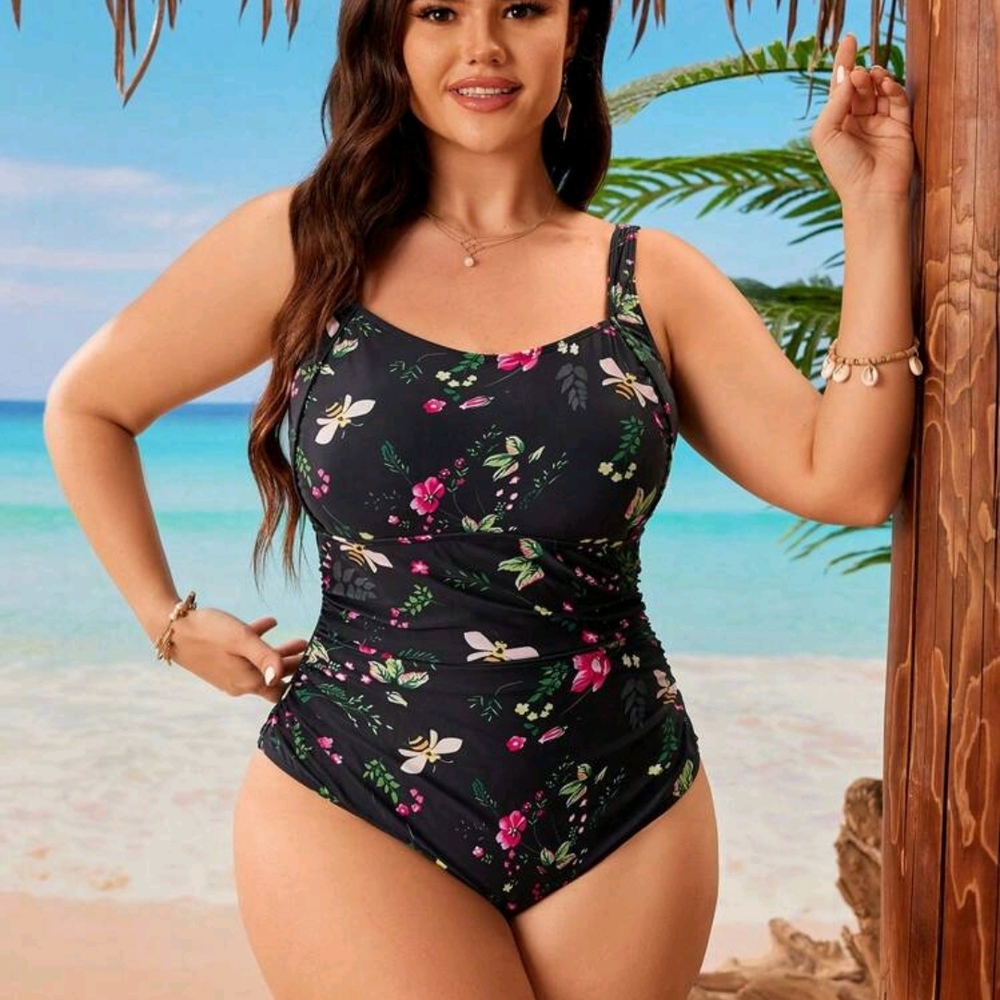 NWT Floral Black One Piece Swimsuit